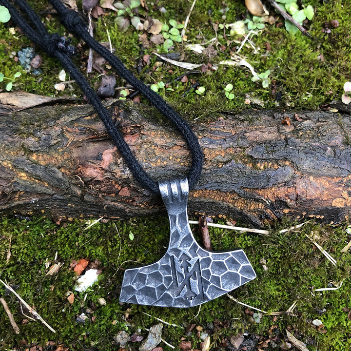 WorldNorse Old Jarl Mjolnir Rune Rope Necklace - image 3