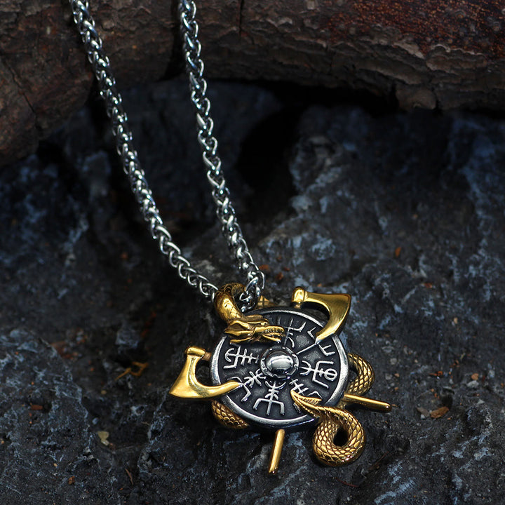 WorldNorse Axes And Shield Norse Dragon Necklace
