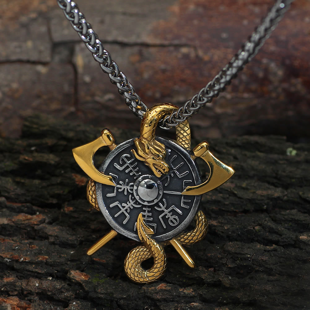 WorldNorse Axes And Shield Norse Dragon Necklace