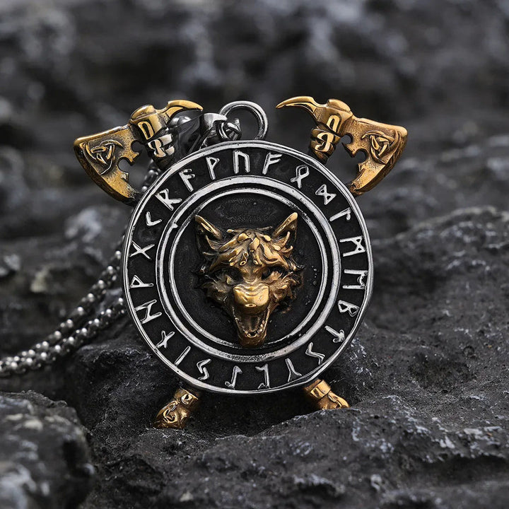 WorldNorse Triple Horn of Odin Axe Necklace - Silver&Gold - image 0