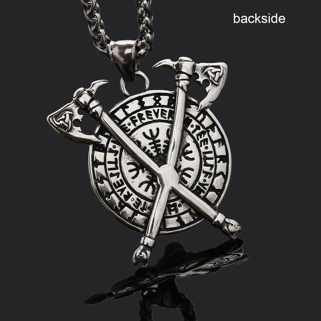 WorldNorse Triple Horn of Odin Axe Necklace