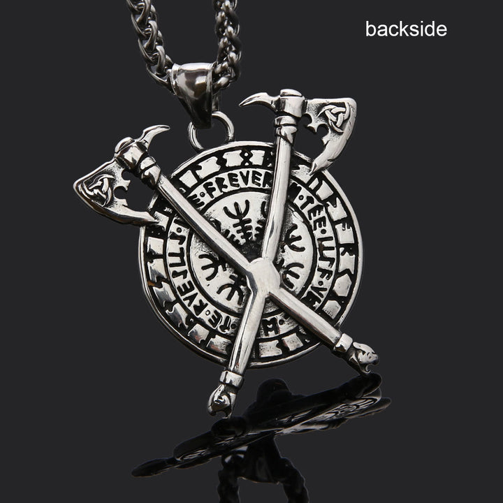 WorldNorse Triple Horn of Odin Axe Necklace