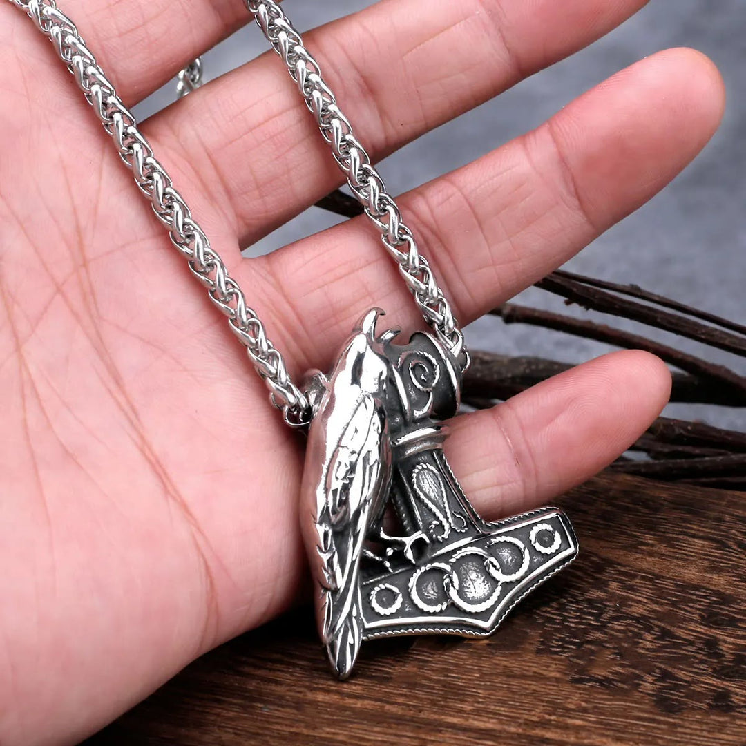 WorldNorse Raven Thor's Hammer Pendant Necklace