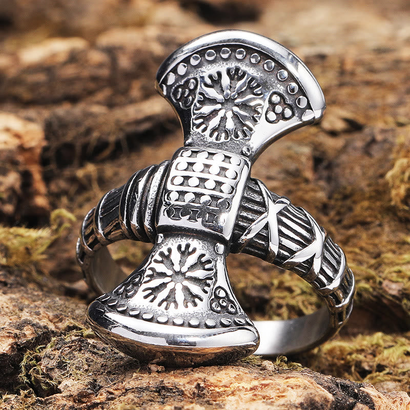 WorldNorse Double Side Axe Mjolnir Ring - UK Size Y (US 12) - image 0