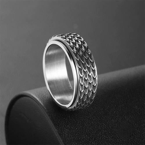 WorldNorse Retro Dragon Scale Spinner Anxiety Ring - Silver - UK Size Z（US 13) - image 1