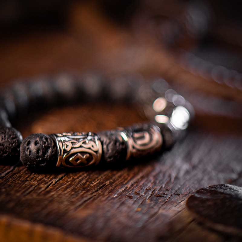 WorldNorse Celtic Knot Volcanic Rock Runic Bracelet