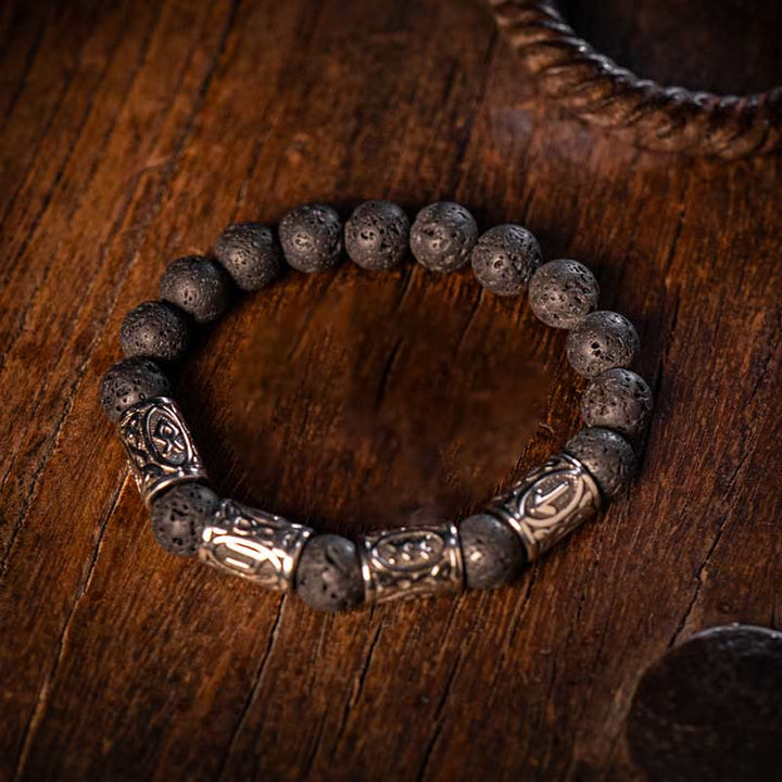 WorldNorse Celtic Knot Volcanic Rock Runic Bracelet