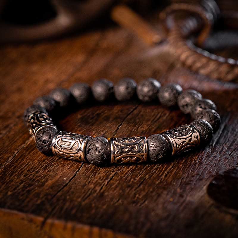 WorldNorse Celtic Knot Volcanic Rock Runic Bracelet