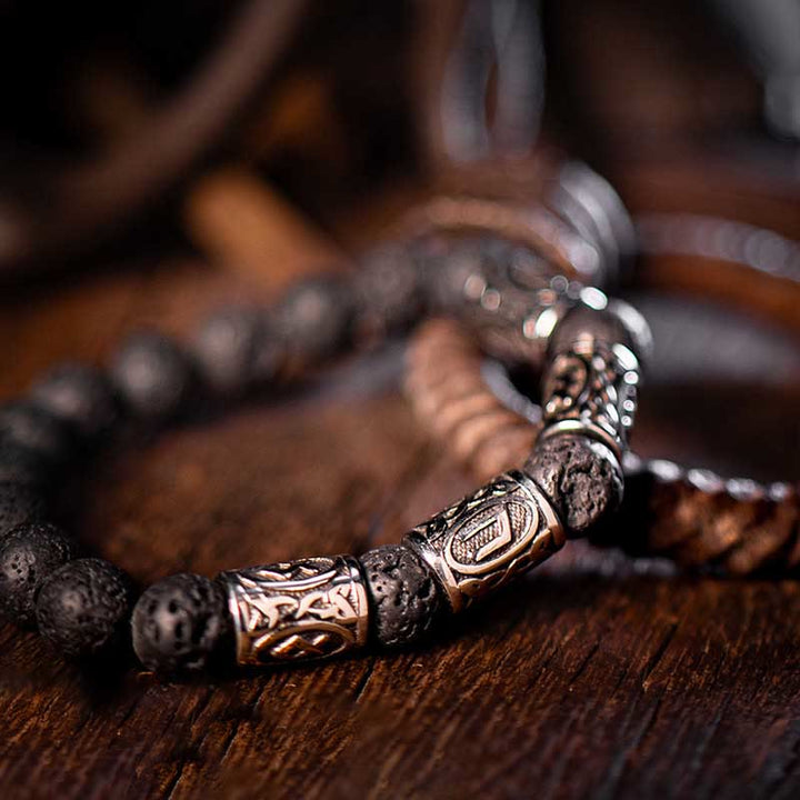 WorldNorse Celtic Knot Volcanic Rock Runic Bracelet