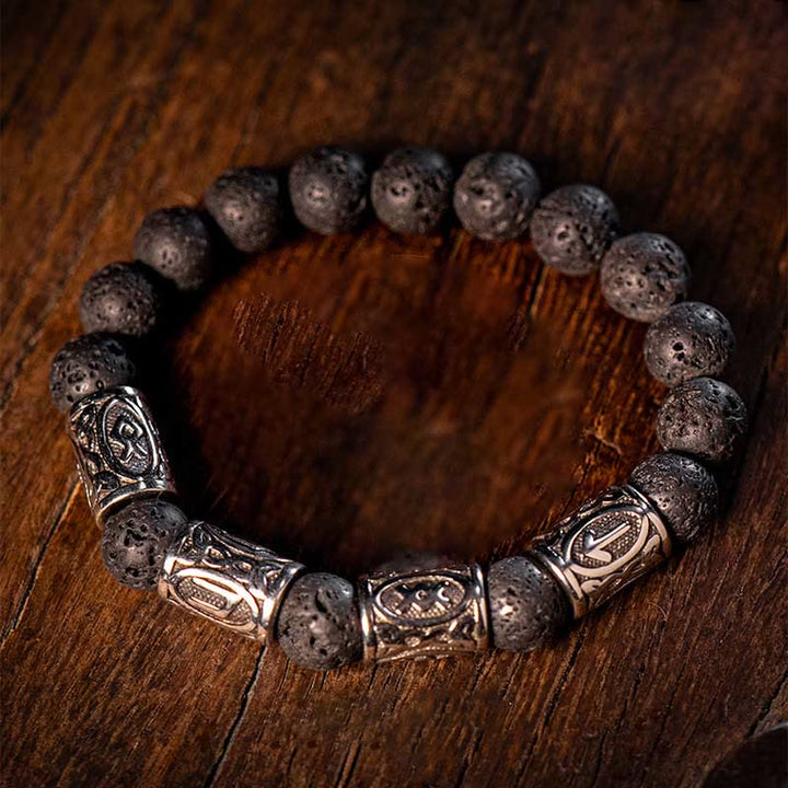 WorldNorse Celtic Knot Volcanic Rock Runic Bracelet