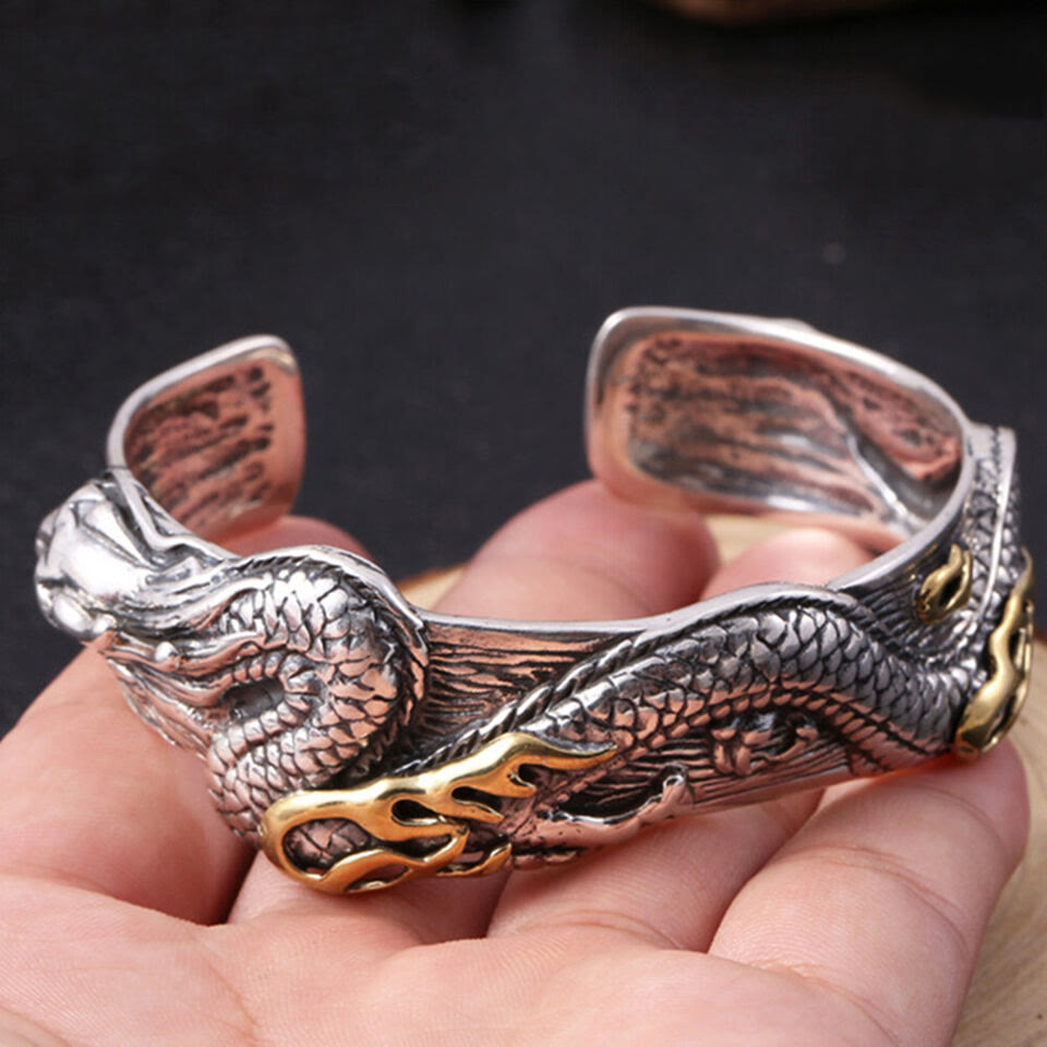 WorldNorse 925 Sterling Silver Dragon Open Bangle Bracelet - image 1