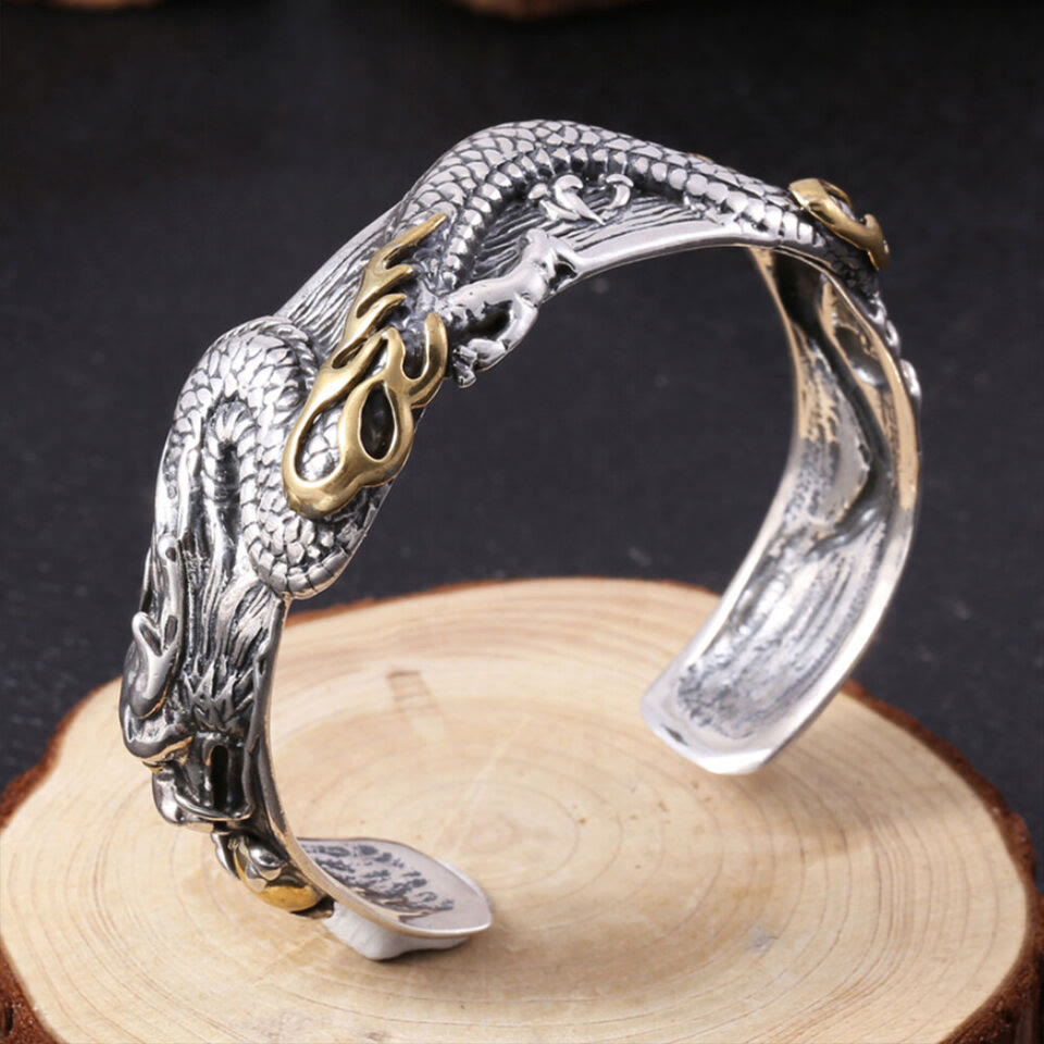 WorldNorse 925 Sterling Silver Dragon Open Bangle Bracelet - image 3