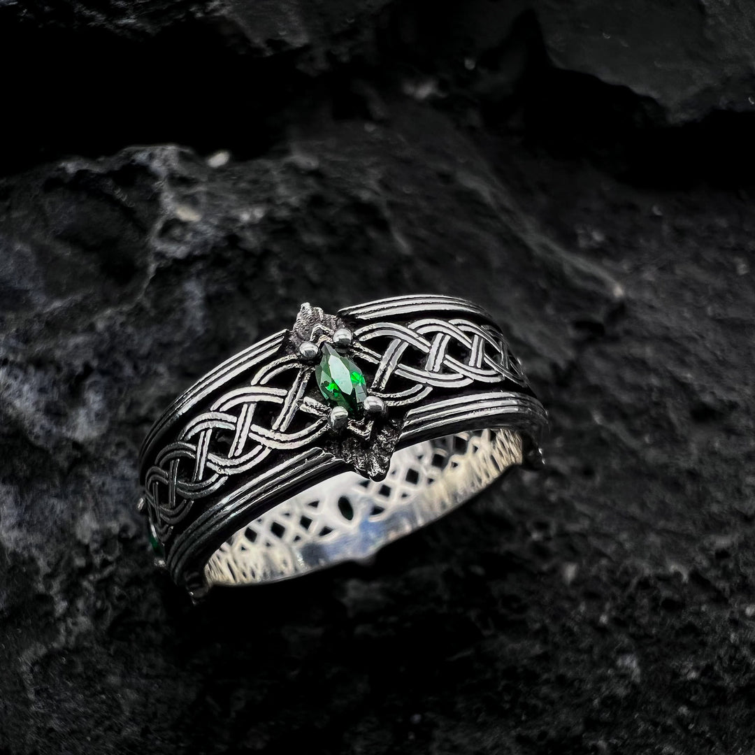 WorldNorse Handcrafted 925 Silver Green Gemstone Celtic Ring - UK Size Z+1（US 14) - image 0