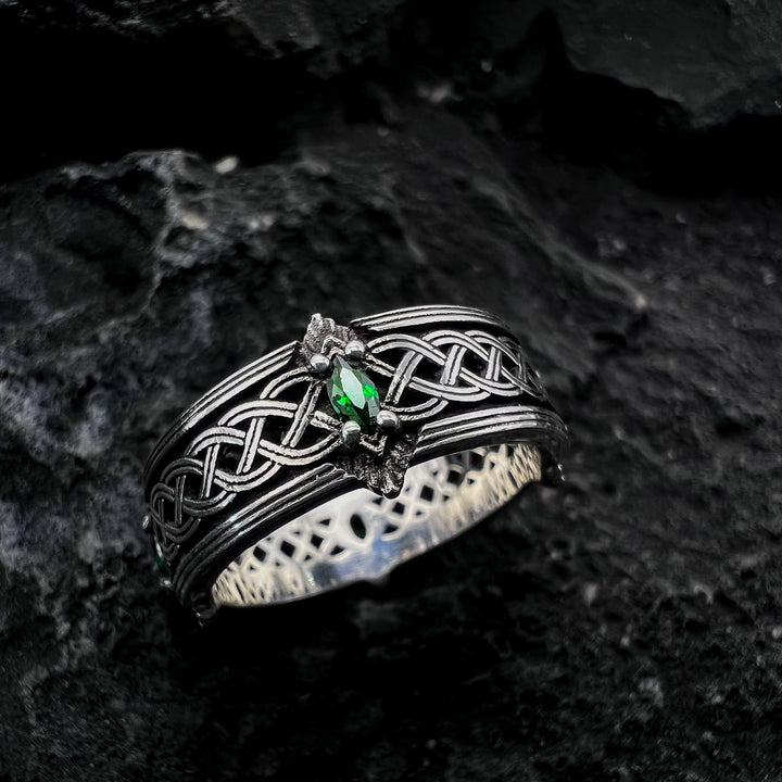 WorldNorse Handcrafted 925 Silver Green Gemstone Celtic Ring - UK Size Z+1（US 14) - image 0