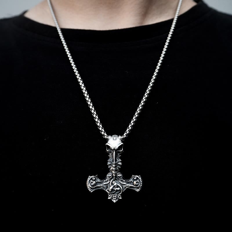 WorldNorse 925 Sterling Silver Skeleton Mjolnir Necklace - image 1