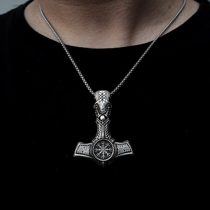 WorldNorse 925 Sterling Silver Skull With Viking Symbol Necklace