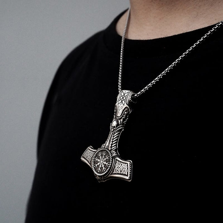 WorldNorse 925 Sterling Silver Skull With Viking Symbol Necklace