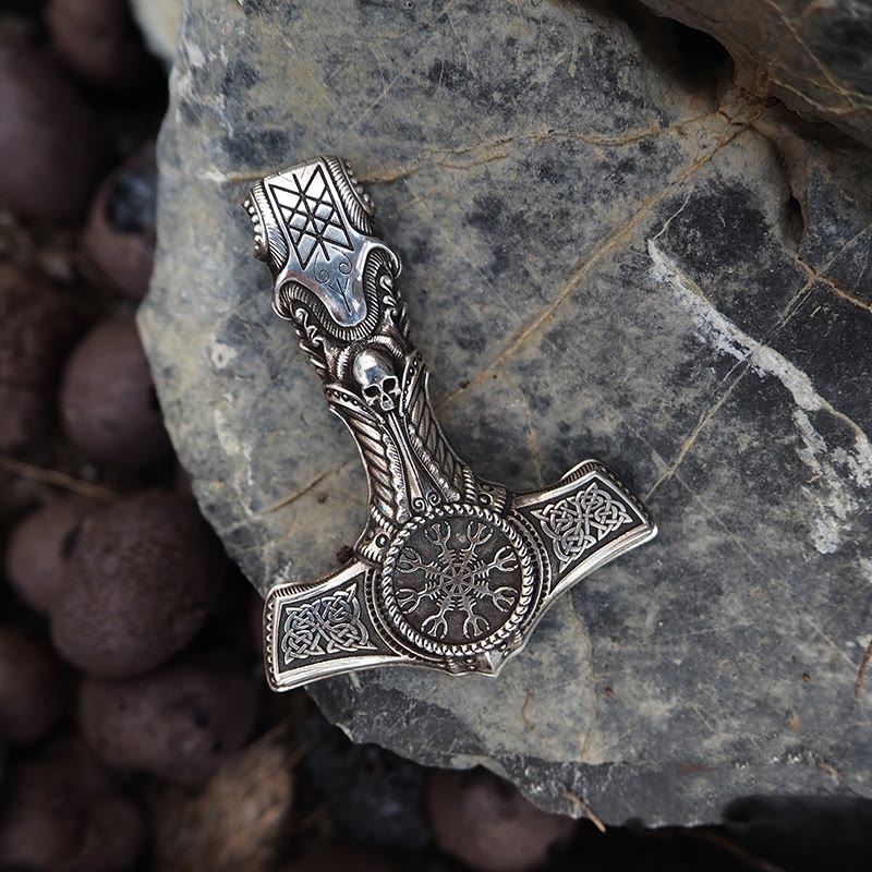 WorldNorse 925 Sterling Silver Skull With Viking Symbol Necklace
