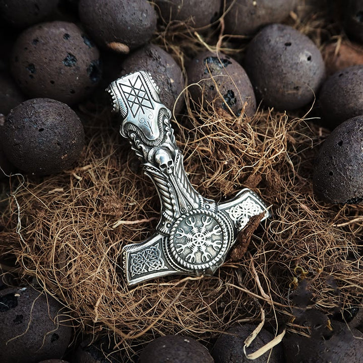 WorldNorse 925 Sterling Silver Skull With Viking Symbol Necklace