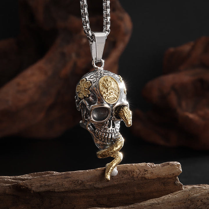 WorldNorse Gothic Snake Coiled Demon Skull Necklace