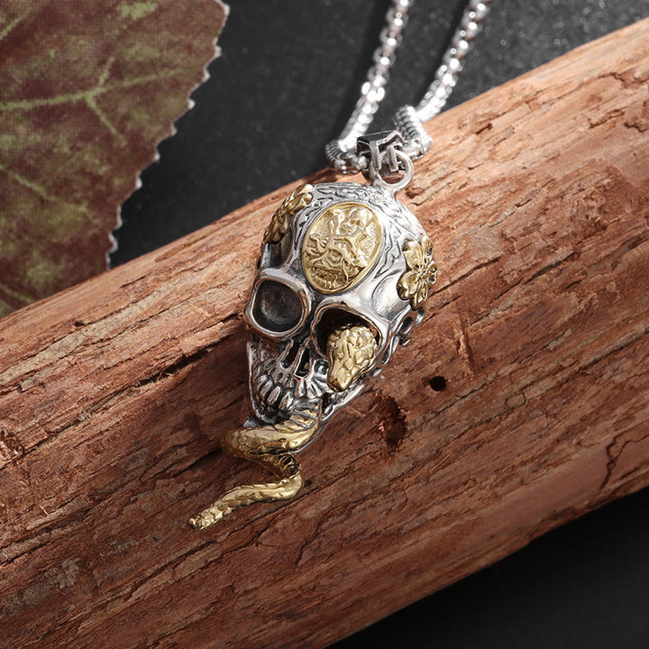 WorldNorse Gothic Snake Coiled Demon Skull Necklace