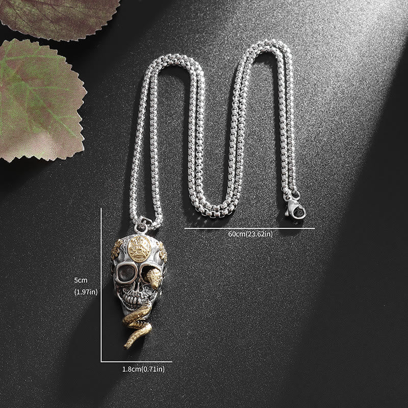 WorldNorse Gothic Snake Coiled Demon Skull Necklace