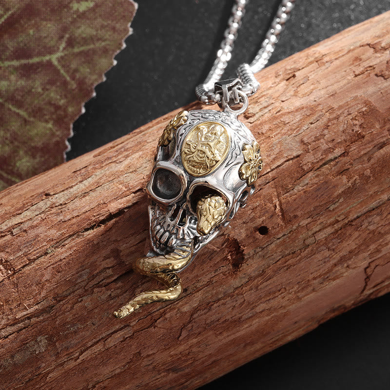 WorldNorse Gothic Snake Coiled Demon Skull Necklace - image 1