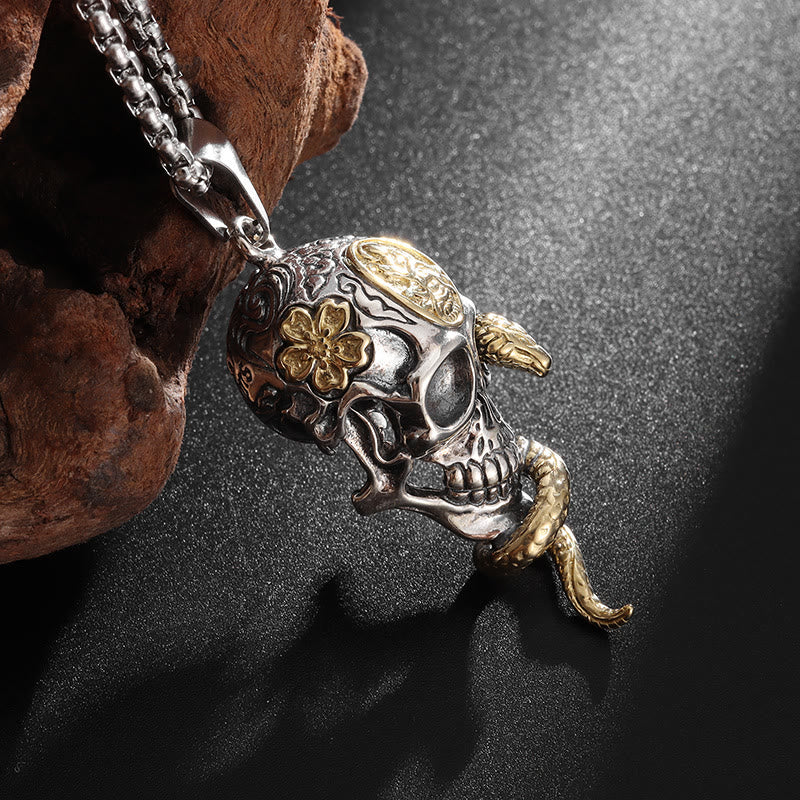 WorldNorse Gothic Snake Coiled Demon Skull Necklace