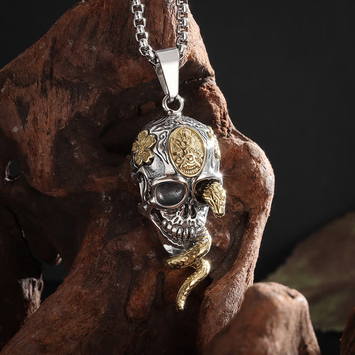 WorldNorse Gothic Snake Coiled Demon Skull Necklace - image 3