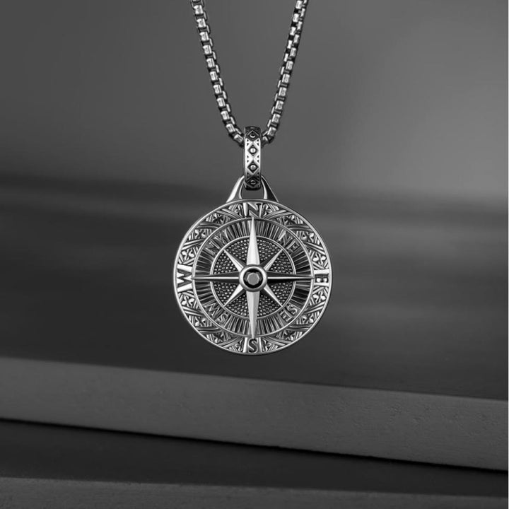 WorldNorse Compass With Center Black Necklace
