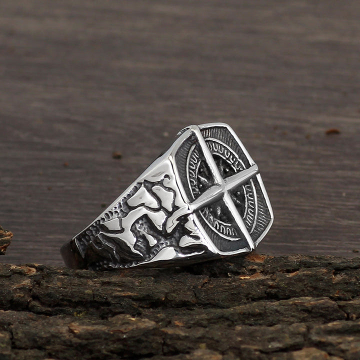 WorldNorse Pirate Compass Cross Stainless Steel Ring - image 1