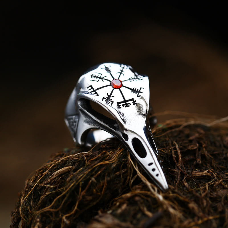 WorldNorse Raven Skull Inlaid Zircon Ring - Red - UK Size Z（US 13) - image 1