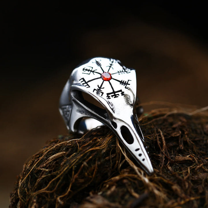 WorldNorse Raven Skull Inlaid Zircon Ring - Red - UK Size Z（US 13) - image 1