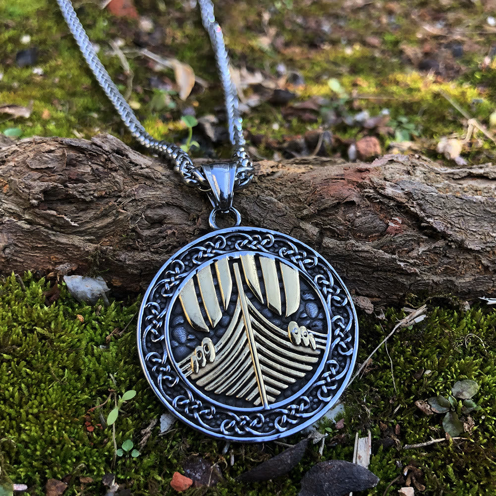WorldNorse Viking Warship Celtic Knot Necklace - Necklace - image 0