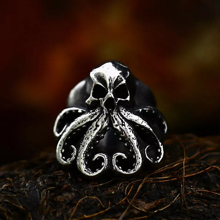 WorldNorse Octopus Skull Punk Stainless Steel Seaman Ring - Silver - UK Size Z+2（US 15) - image 0
