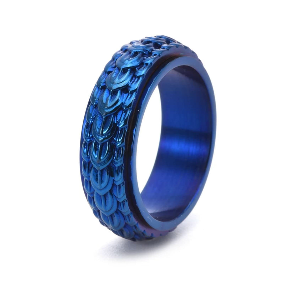 WorldNorse Dragon Scale Spinner Anxiety Titanium Steel Ring - Blue - UK Size Y (US 12) - image 4