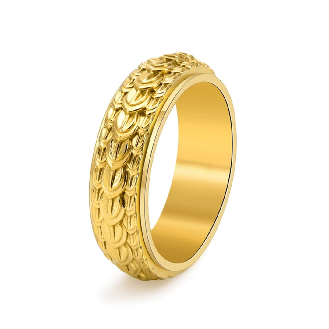 WorldNorse Dragon Scale Spinner Anxiety Titanium Steel Ring - Gold - UK Size Y (US 12) - image 2