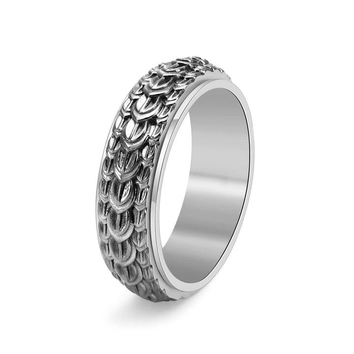 WorldNorse Dragon Scale Spinner Anxiety Titanium Steel Ring - Retro Silver - UK Size Y (US 12) - image 1