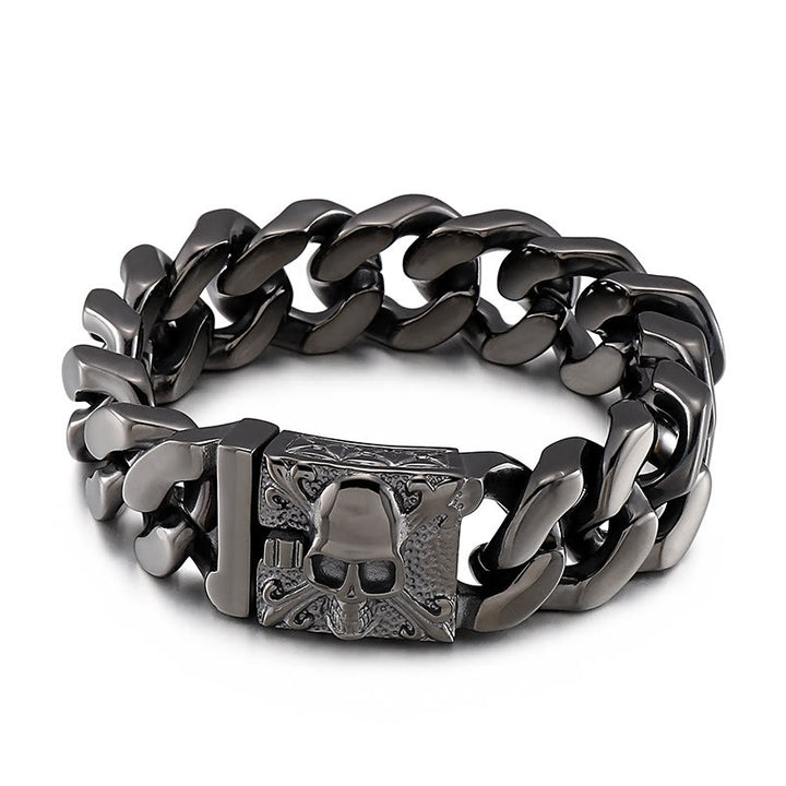 WorldNorse Skull Clasp Cuban Bracelet - Bright Black - 22cm - image 12