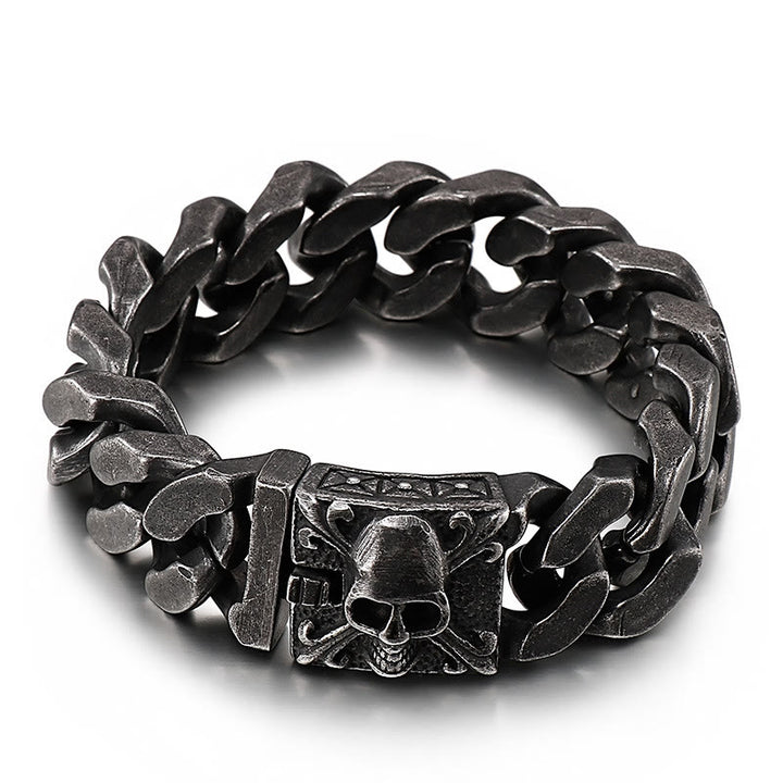 WorldNorse Skull Clasp Cuban Bracelet - Retro Black - 22cm - image 17