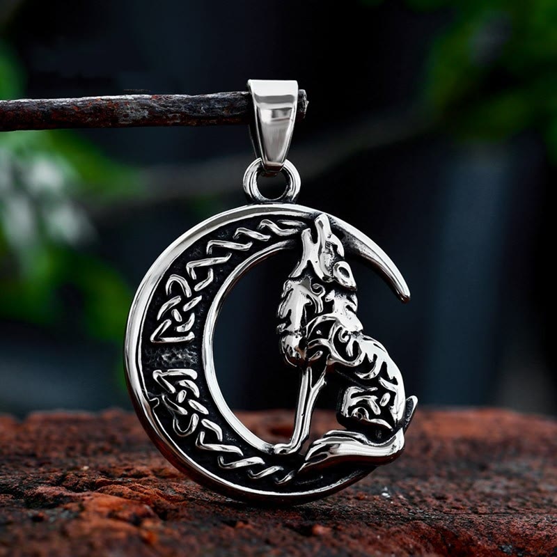 WorldNorse Wolf Head Half Moon Necklace - Silver#2 - image 5