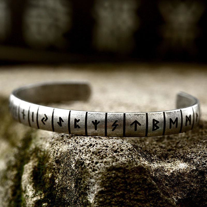 WorldNorse Runes Viking Bangle Bracelet - Retro Silver - image 1