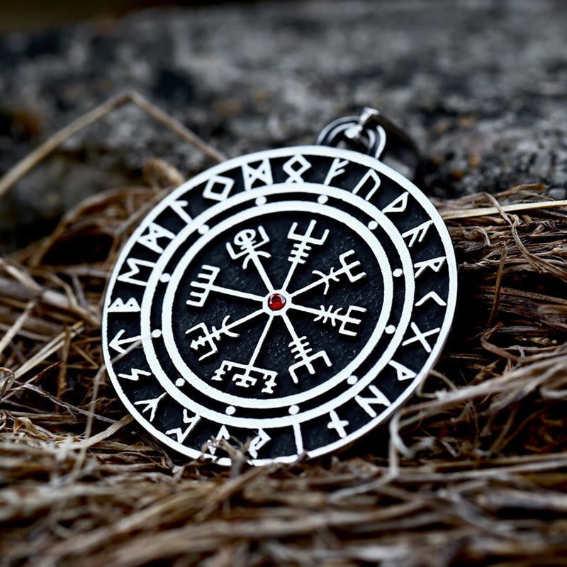 WorldNorse Vegvisir Red Zicron Compass Necklace - image 1