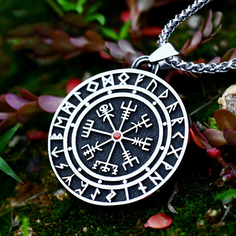 WorldNorse Vegvisir Red Zicron Compass Necklace - Necklace - image 0