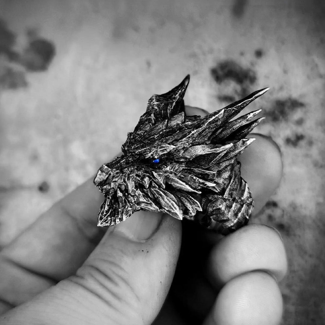 WorldNorse Retro Steel Dragon Head Adjustable Ring - image 1