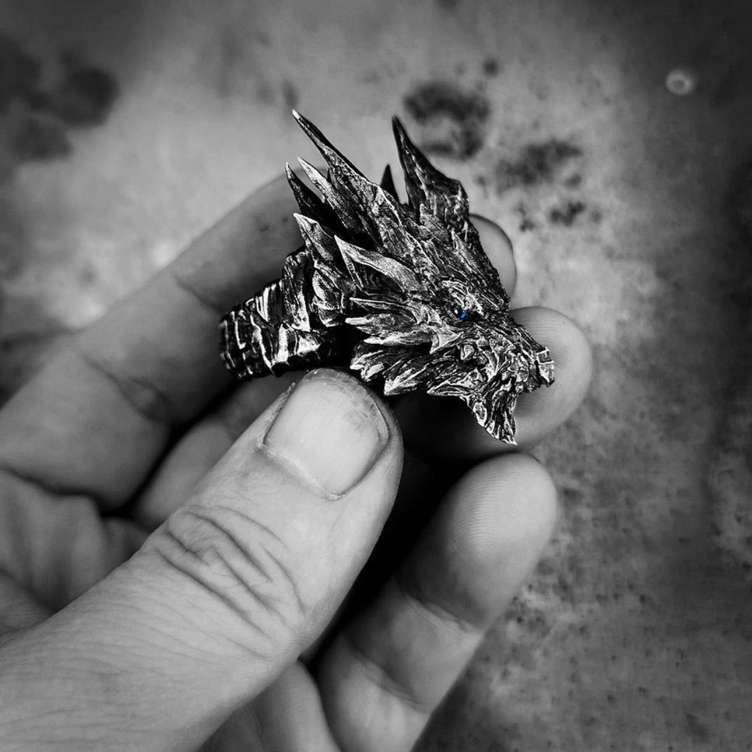 WorldNorse Retro Steel Dragon Head Adjustable Ring - image 4