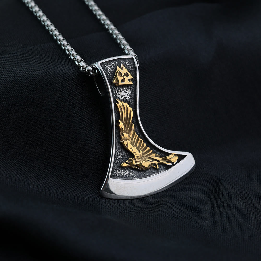 WorldNorse Viking Axe With Wolf And Raven Necklace - Silver&Gold - image 5