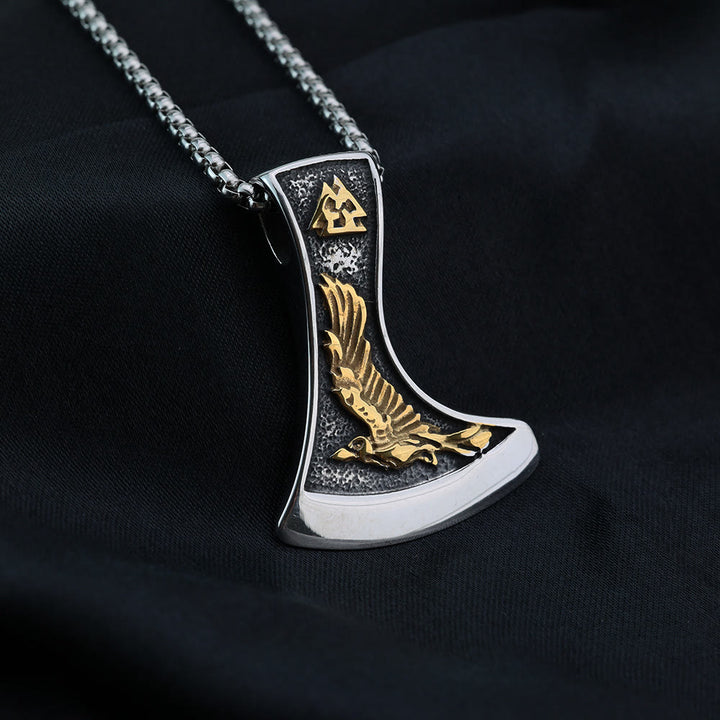 WorldNorse Viking Axe With Wolf And Raven Necklace - Silver&Gold - image 5