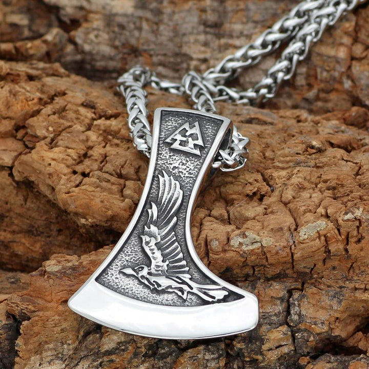WorldNorse Viking Axe With Wolf And Raven Necklace - Silver - image 0