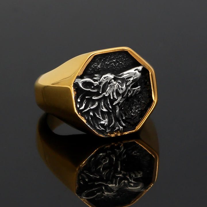 WorldNorse Odin's Wolf Fenrir Signet Ring - Silver & Gold - UK Size Z（US 13) - image 0